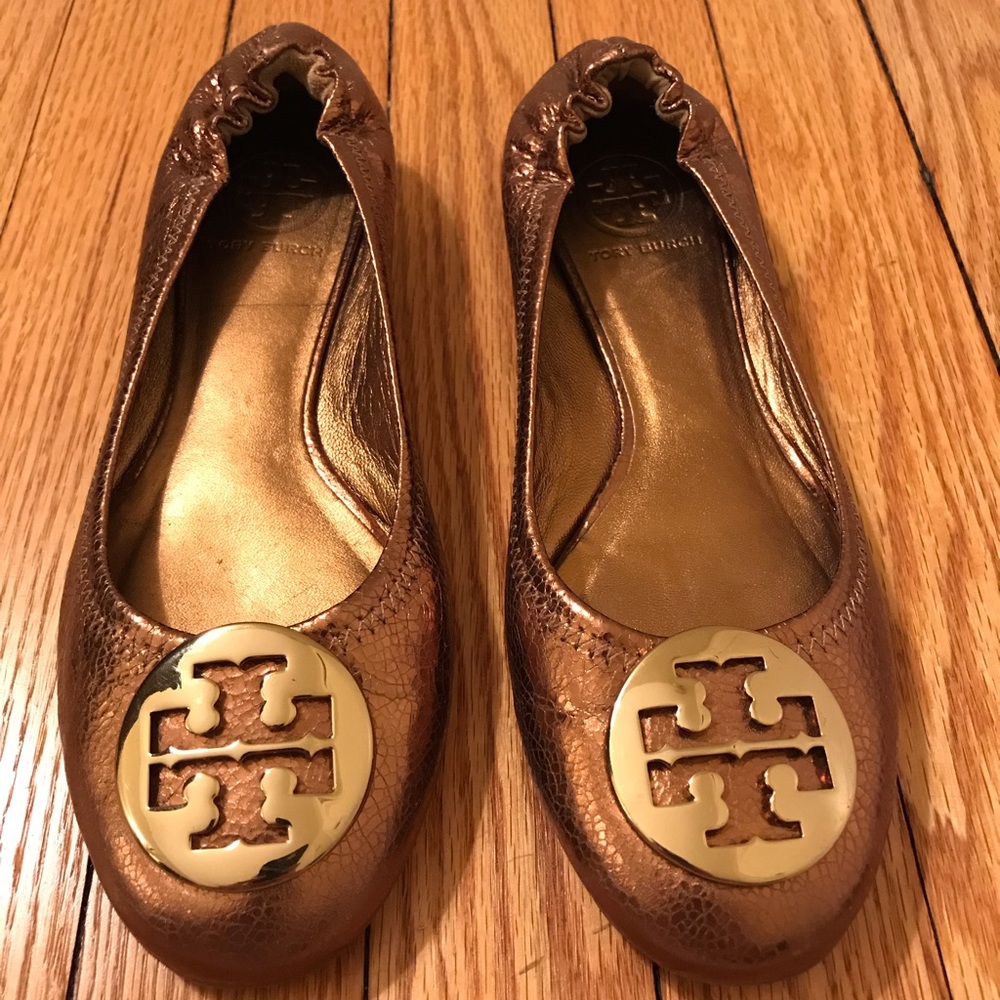 Tory Burch Reva Flat - bronze size 7